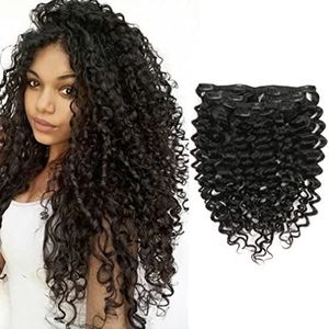Virgin Human Hair Extensions 16" Clip In Jerry Curl Black #1B